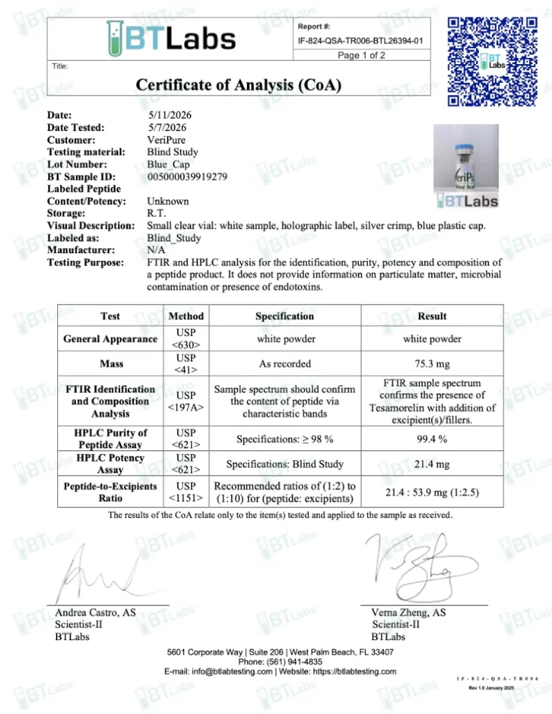 Tesamorelin 20mg COA